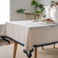 Minimalist white linen tablecloth with navy blue lace trim for rectangular dining tables - Solid Linen Cushion Cover / 60*60cm