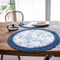 Set di due tovagliette tonde con stampa floreale blu e bordo in pizzo all'uncinetto - Rotondo 30cm / Rosa Blu (Pizzo Navy)