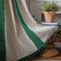 Vintage floral printed curtain with green lace trim and tassels in a cozy home setting - 150x260 / Blue Floral Green Tassel Hook