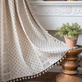 French vintage style cotton linen curtains with black floral pattern and tassel lace trim - 150x260 / Coffee Floral Beige Tassel Rod Pocket