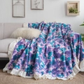 Multipurpose tie-dye sofa throw blanket in purple and blue with ruffle border - Purple Camouflage Ruffle