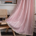 Pink bohemian curtain with white vertical embroidery and tassel fringe on a rattan chair - Many Strands Of Powder + White Beard Threaded Through The Rod / 132*214