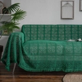 Grüne Häkel-Sofaüberwurfdecke mit Retro-Geometriemuster und Fransenverzierung - 180*180 / Grünes Häkelwerk Mit Grünen Quasten