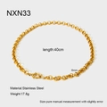 Détail d'un collier chaîne O de 40cm en acier inoxydable plaqué or 18K avec dimensions - Style Basique à Maillons Ronds (NXN33)