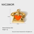 Macro shot of 13mm stainless steel vintage telephone pendant with orange heart detail - Orange Heart Vintage Telephone Style (NXC296OR)