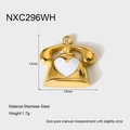 Detailed view of a 13mm gold stainless steel vintage telephone pendant with white heart - White Heart Vintage Telephone Style (NXC296WH)