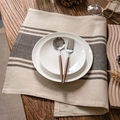 Linen placemat with brown stripes and rustic cream base for kitchen table decor - 40*60cm / Coffee Stripe Center