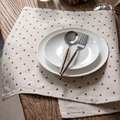 Cream linen placemat with red heart patterns and wooden handle cutlery set - 40*60cm / Red Heart