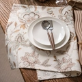 Retro floral print cotton linen napkin with earthy brown and green patterns on wood - 40*60cm / Camellia