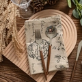 Retro stainless steel cutlery set with wood grain handles and vintage floral napkin - 40*60cm / JIS Letter