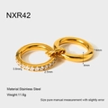 Macro detail of 18K gold plated stainless steel double layer ring with zircon inlay - US 6 / Gold (NXR42)