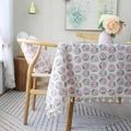 Tovaglia bohémien in cotone e lino con motivo pesca rosa e bordi a nappe - 100*140cm / Piccola Pesca