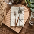Three-piece stainless steel cutlery set with walnut wood handles on plaid cotton napkin - 40*60cm / Large White Chessboard
