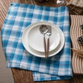 Blue plaid linen placemat with white ceramic plates and wooden handle cutlery set - 40*60cm / Light Blue Sandwich Grid