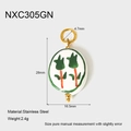 Detailed view of an oval tulip pendant with 18K gold plated stainless steel hook - Green Tulip Oval Style (NXC305GN)