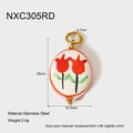 Detailed view of tulip ceramic charm with dimensions 28mm and gold stainless steel ring - Red Tulip Oval Style (NXC305RD)