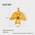 Polished 18K gold plated stainless steel bird pendant with measurements and weight - Gold Flying Bird Style (NXC307)