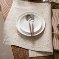 Linen placemat with white daisy floral pattern on a vintage wooden table setting - 40*60cm / Foam Daisy