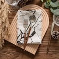 Retro stainless steel cutlery set with dark wood handles on rustic linen napkin - 40*60cm / White Marble
