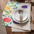 Rustic yarn-dyed cotton napkin with colorful tulip flower patterns for food photography - 40*60cm / Tulip