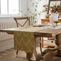 Runner da tavola giallo senape nordico con motivo geometrico bianco e eleganti nappe - Tovaglietta 38cm / Ondulato Giallo