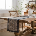 Floral table runner with blue baroque vine print and elegant lace border for home decor - Table Runner 33x300 / Blue And White Porcelain Single Layer Flat Head With Navy Lace