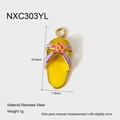 Detail showing 18.4mm yellow enamel slipper pendant in stainless steel with dimensions - Yellow Flower Slipper (NXC303YL)