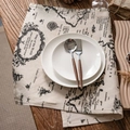 Linen placemat with black and white retro world map print for dining table decoration - 40*60cm / Map