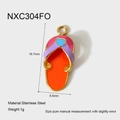 Detailed view of flip-flop pendant with orange enamel and blue heart, 19.7x8.6mm size - Orange Heart Slipper (NXC304FO)