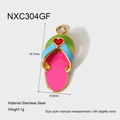 Detailed flip-flop pendant in gold-plated stainless steel with colorful enamel and heart - Tricolor Heart Slipper (NXC304GF)