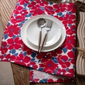 Floral cotton linen placemat with vintage red flowers and blue leaves on dark wood table - 40*60cm / Red Dangle Flower