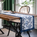 Floral table runner with navy blue plum blossom print and elegant lace border decoration - Round 30cm / Vine Leaf Blue Flower