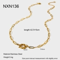 Detail view of 18K gold plated stainless steel paperclip chain necklace with size specs - Paperclip Chain (NXN136)