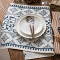 Linen placemat with navy floral patterns on wood tabletop with vintage kitchen props - 40*60cm / Window Flower 1