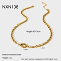 Detail view of 18K gold plated stainless steel cable chain necklace with spring ring clasp - O-Chain (NXN138)