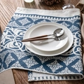 Mandala pattern cotton linen placemat in navy and white on a rustic wooden table - 40*60cm / Window Flower 2