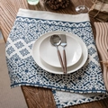 Vintage blue and white floral patterned cotton linen napkin for food photography shots - 40*60cm / Window Flower 3