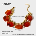 Detail of 18K gold stainless steel chain with amber resin beads, 17.1g weight - Bracelet (NXB087) / Gold (Amber Beads)