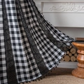 Gingham curtains with black crochet lace and tassels in an American country style - 150x260 / Black and White Plaid Black Tassel Rod Pocket
