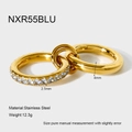 Macro detail of interlocking gold rings with cubic zirconia and stainless steel textures - US 6 / Blue Zirconia Style (NXR55BLU)