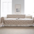 Floral sofa cover with ruffled edges in cream and khaki print for living room decor - Gray Dandelion Ruffle