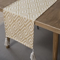 Modern geometric yellow and white table runner with white woven fringe tassels - Yellow Rhombus