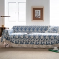 Blue and white floral sofa cover with elegant ruffle edge in a cozy vintage style - English Garden Ruffle