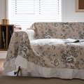 Beige floral sofa cover with lotus leaf pleated edge in a retro French home setting - Black Large Floral Ruffle