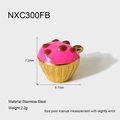 Pink enamel cupcake pendant in stainless steel with 18k gold plating for DIY jewelry - Pink Dot Cupcake (NXC300FB)