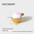 Cupcake pendant in stainless steel with pink polka dots for custom jewelry making - White with Pink Dot Cupcake (NXC300WP)