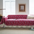 Floral sofa cover with red blue patterns and creamy ruffled edges for home decor - Red Large Floral Ruffle