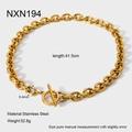 Detalle de la cadena gruesa de acero chapado en oro 18K con cierre OT y barra en T - Estilo NXN194 (NXN194) / 41.5cm Largo 9.4mm Ancho