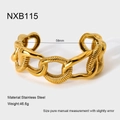 Macro shot of 18K gold plated stainless steel chunky twisted chain bangle with 58mm diameter - Chain Texture Open Bangle / Gold (NXB115)