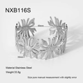 Macro view of stainless steel cuff bracelet with 65mm diameter and 30mm width details - Wave Texture Open Bangle / Silver (NXB116S)